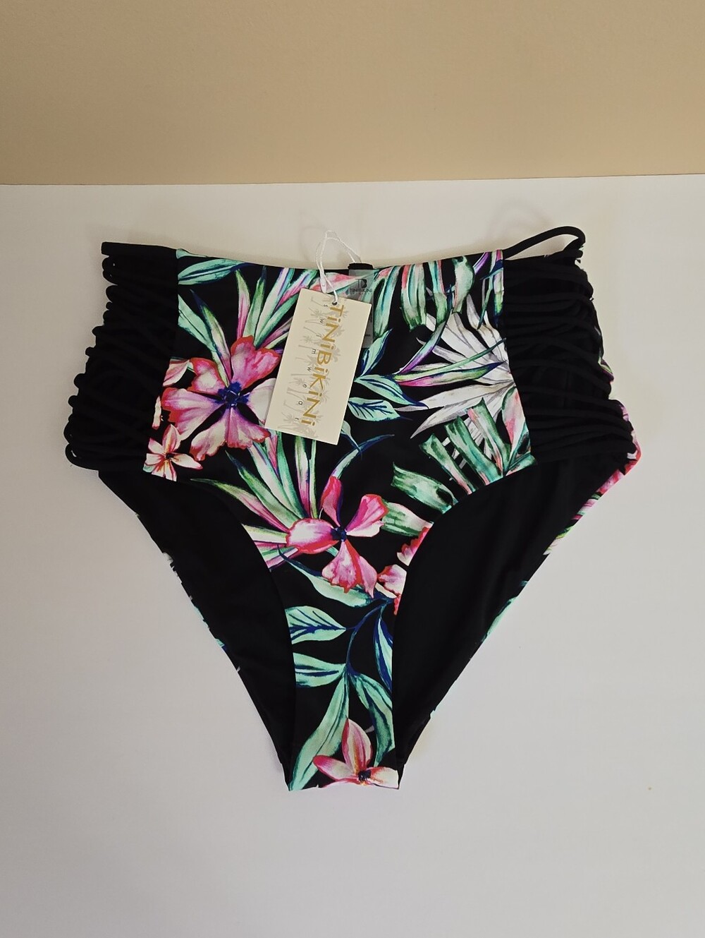 Tinibikini Black Floral Bottom Size L - NWT
